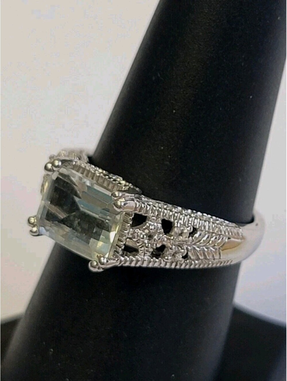 Vintage Filigree Aquamarine Lab Created Sterling Silver 925 Ring Size 8